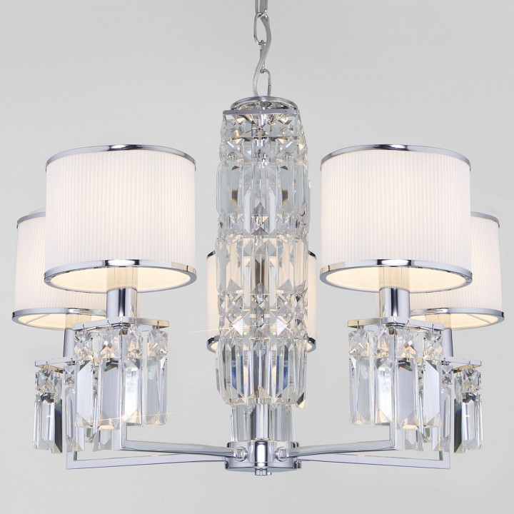 Подвесная люстра eurosvet zaffiro 10099/5 хром/прозрачный хрусталь strotskis (новый абажур)