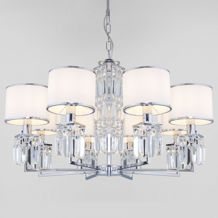 Подвесная люстра eurosvet zaffiro 10099/8 хром/прозрачный хрусталь strotskis (новый абажур)