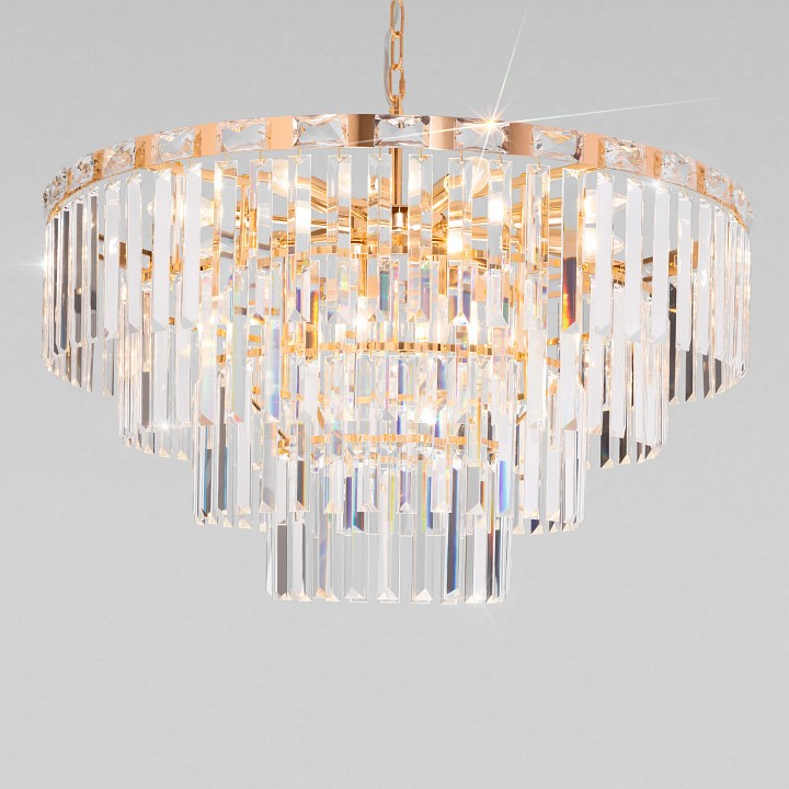 Подвесная люстра eurosvet elegante 10130/10 золото/прозрачный хрусталь strotskis