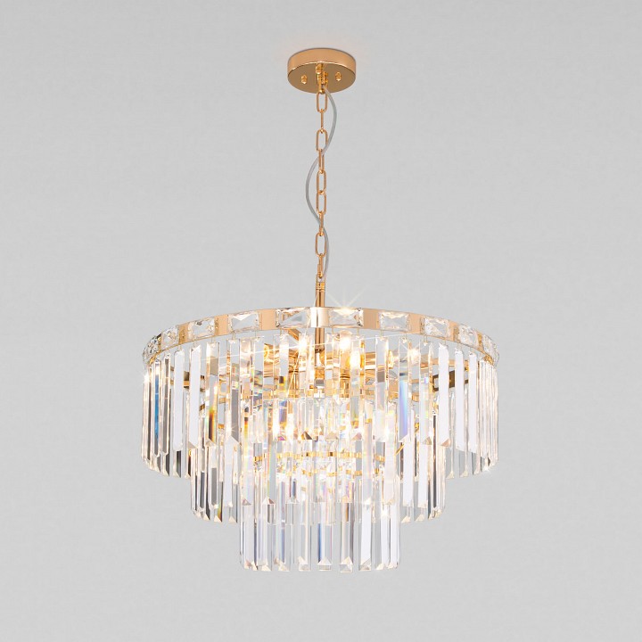 Подвесная люстра eurosvet elegante 10130/8 золото/прозрачный хрусталь strotskis