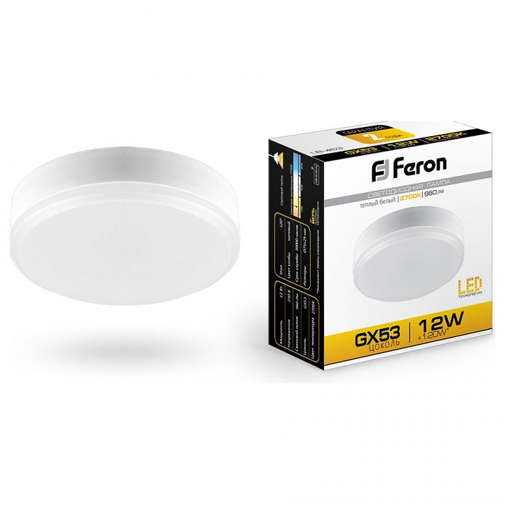 Лампа светодиодная feron saffit lb-453 gx53 12вт 2700k 25833