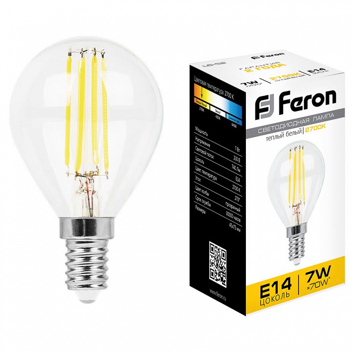 Лампа светодиодная feron lb-52 e14 7вт 2700k 25874