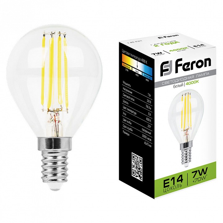 Лампа светодиодная feron lb-52 e14 7вт 4000k 25875