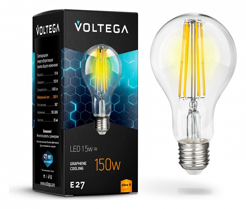 Лампа светодиодная voltega general purpose bulb e27 15вт 2800k 7104