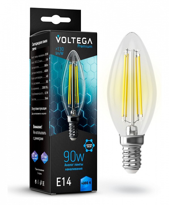 Лампа светодиодная voltega candle 9w graphene e14 7вт 4000k 7135