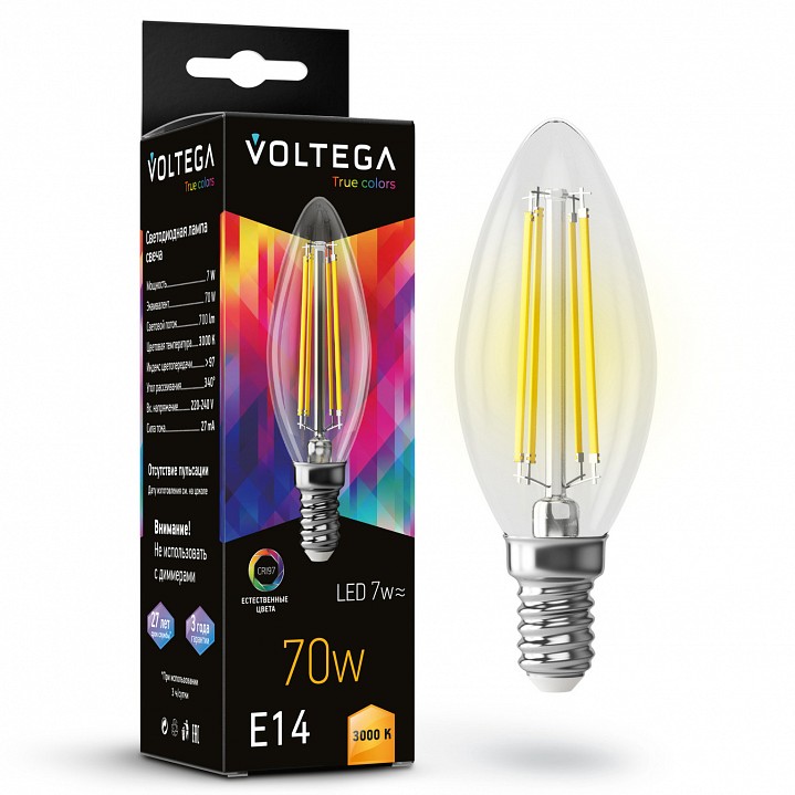 Лампа светодиодная voltega cangle e14 7w high cri e14 6вт 3000k 7216