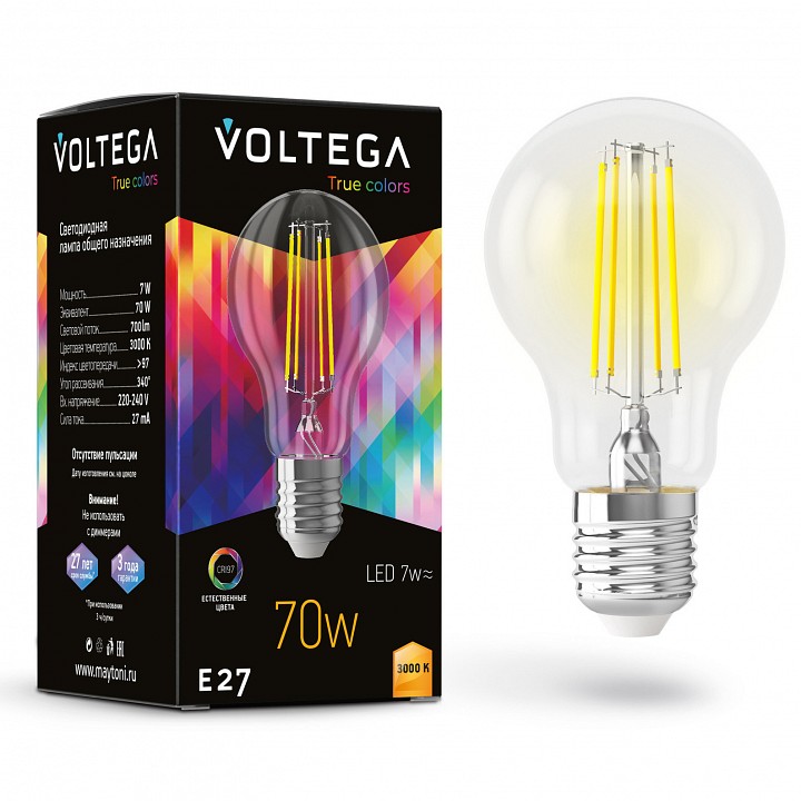 Лампа светодиодная voltega general purpose bulb e27 7w high cri e27 6вт 3000k 7217