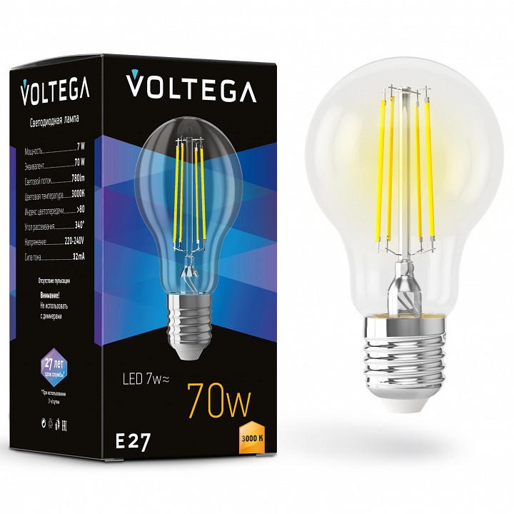 Лампа светодиодная voltega general purpose bulb e27 7w e27 7вт 3000k 7225