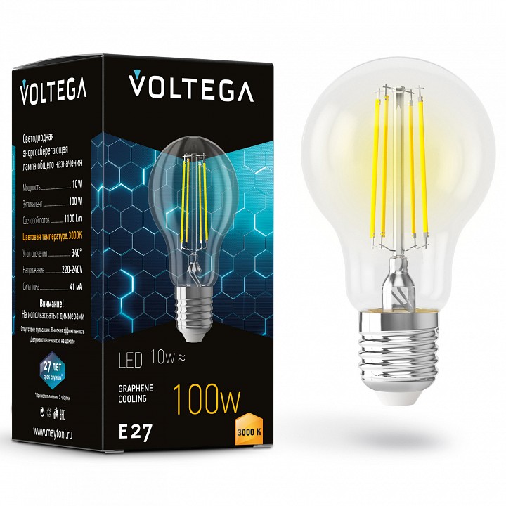 Лампа светодиодная voltega general purpose bulb e27 9вт 3000k 7228