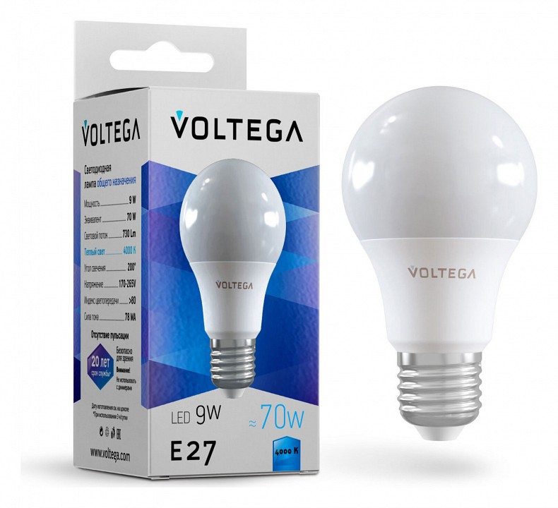 Лампа светодиодная voltega general purpose bulb 9w e27 9вт 4000k 8443
