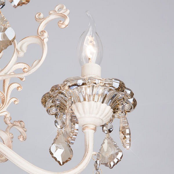 Подвесная люстра eurosvet elisha 3281/5 белый с золотом/тонированный хрусталь strotskis