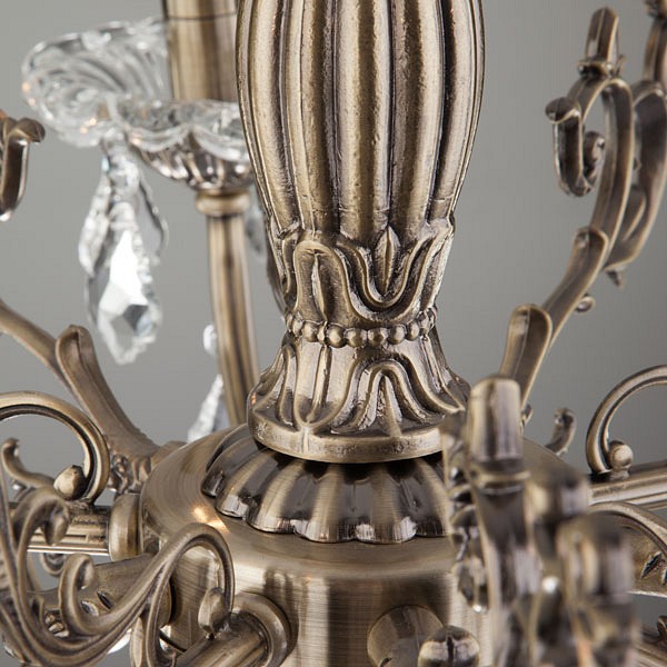 Подвесная люстра eurosvet elisha 3281/5 античная бронза/прозрачный хрусталь strotskis