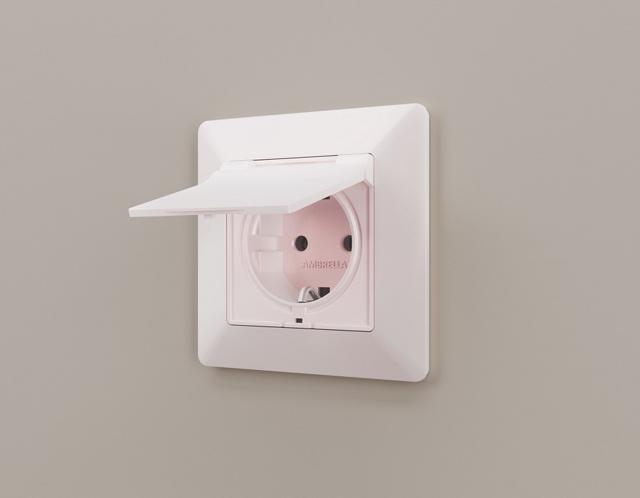 Накладка для розетки влагозащищенной с заземлением и со шторками с крышкой ambrella volt alfa ap2080