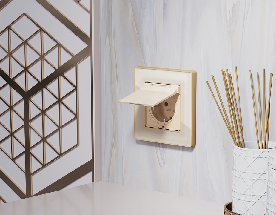 Накладка для розетки влагозащищенной с заземлением и со шторками с крышкой ambrella volt alfa ap3280