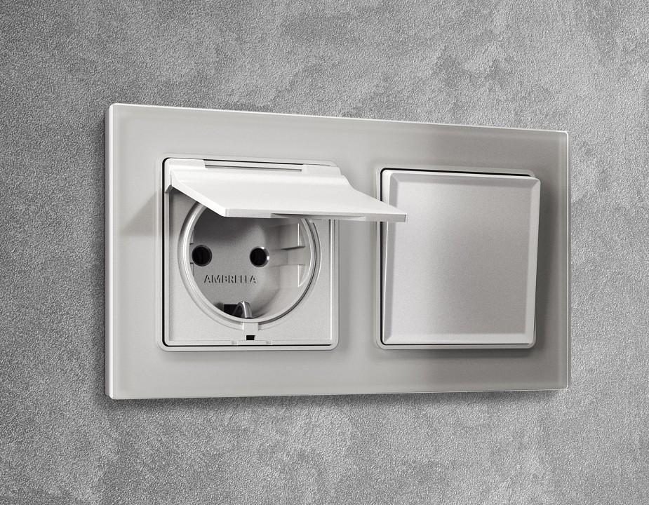 Накладка для розетки влагозащищенной с заземлением и со шторками с крышкой ambrella volt alfa ap4080