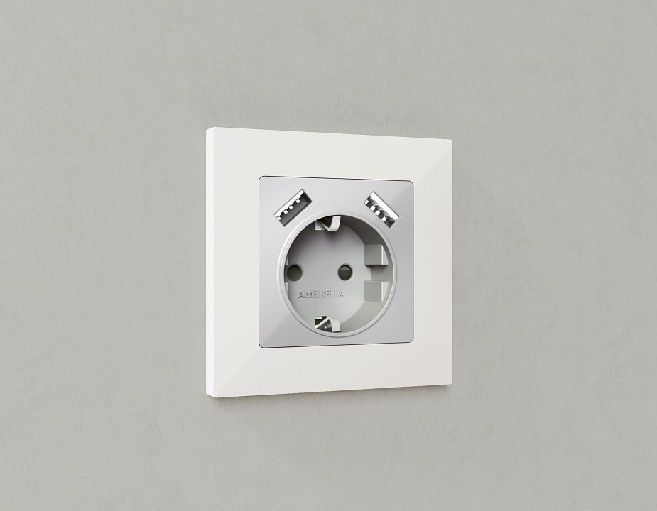 Накладка для розетки с заземлением и со шторками и 2хusb type a ambrella volt alfa ap4090