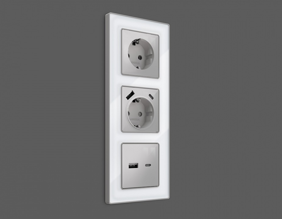 Накладка для розетки с заземлением и со шторками и 2хusb type a и c ambrella volt alfa ap4100