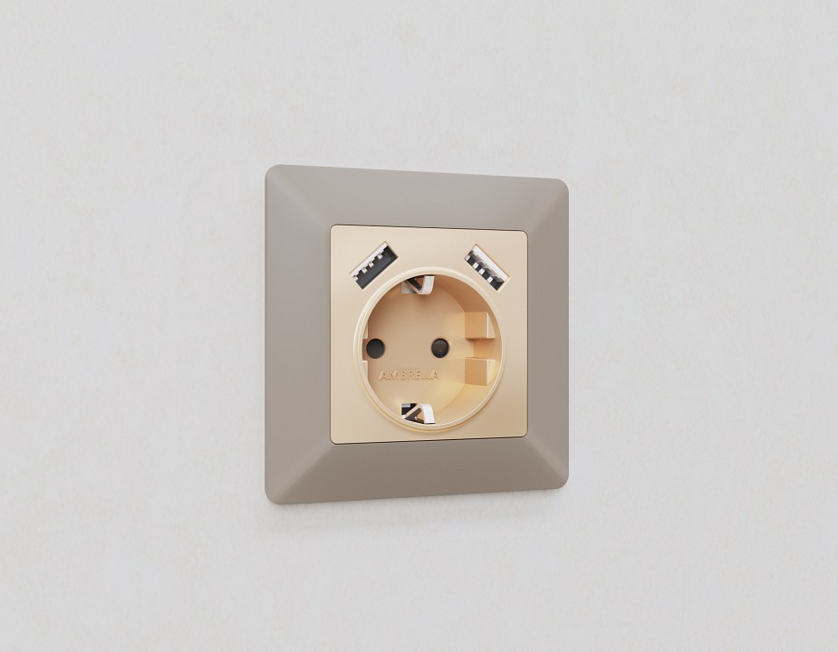Накладка для розетки с заземлением и со шторками и 2хusb type a ambrella volt alfa ap6090