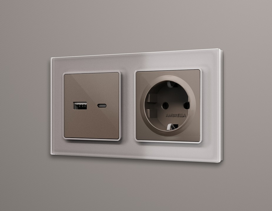 Накладка для розетки с заземлением и со шторками ambrella volt alfa ap6370