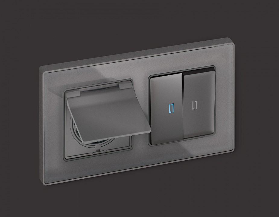 Накладка для розетки влагозащищенной с заземлением и со шторками с крышкой ambrella volt alfa ap6580