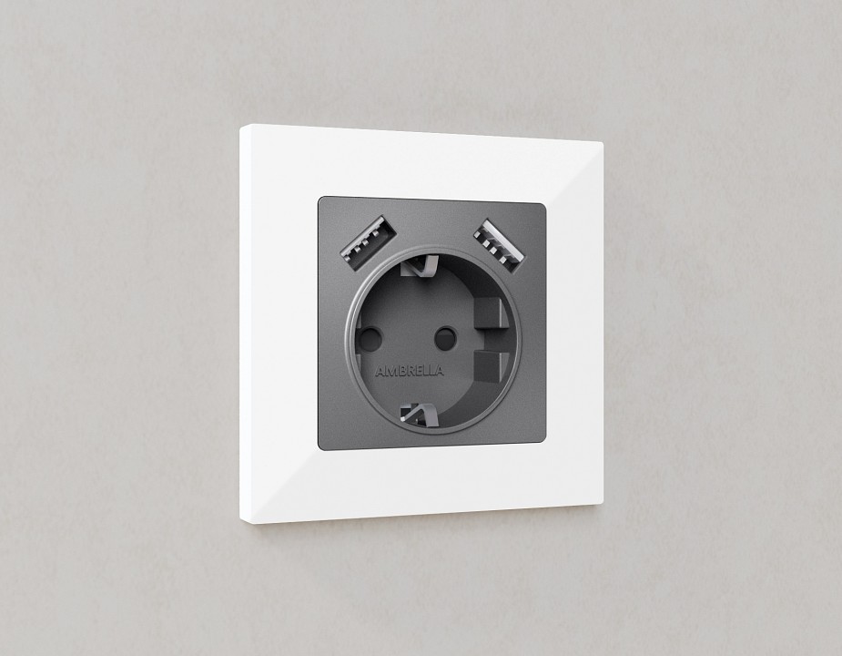 Накладка для розетки с заземлением и со шторками и 2хusb type a ambrella volt alfa ap6590