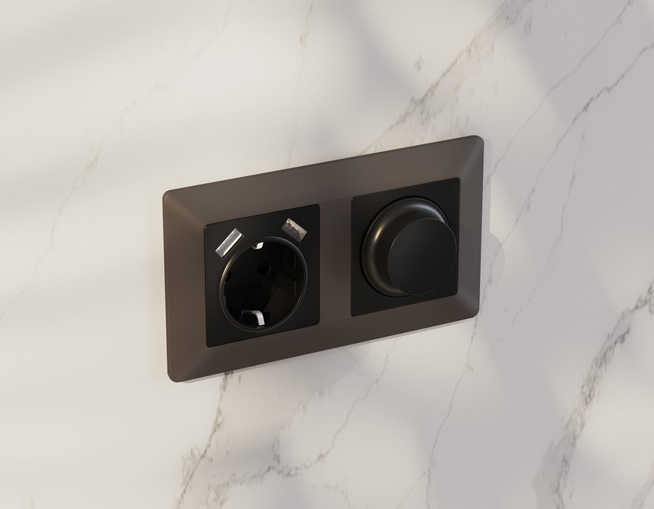 Накладка для розетки с заземлением и со шторками и 2хusb type a ambrella volt alfa ap8090