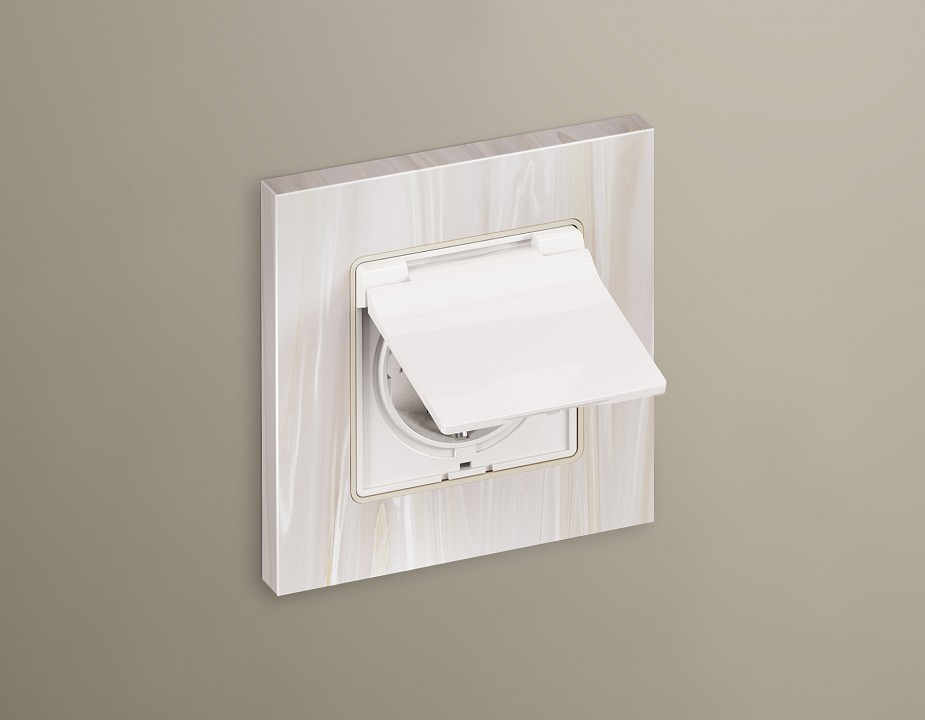 Розетка с заземлением и со шторкой, Без рамки с крышкой ambrella volt alfa ma108010