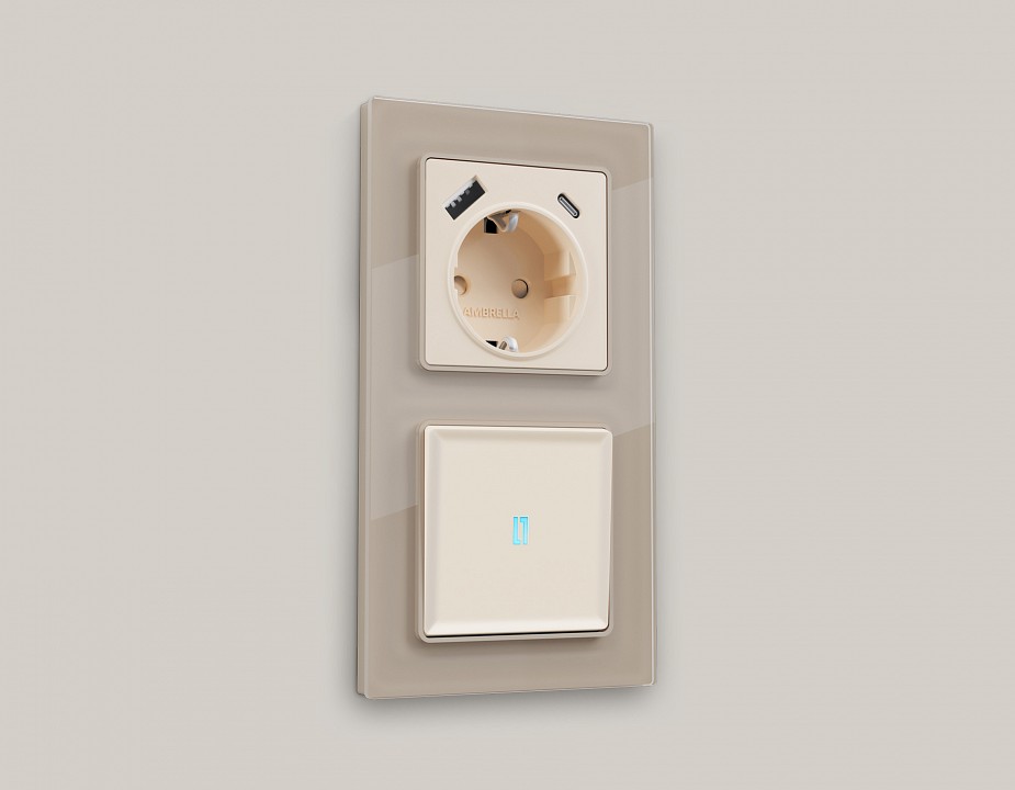 Выключатель самовозвратный одноклавишный с подсветкой, Без рамки ambrella volt ma ma322060