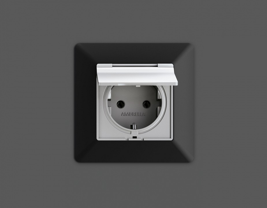 Розетка с заземлением и со шторкой, Без рамки с крышкой ambrella volt alfa ma408010
