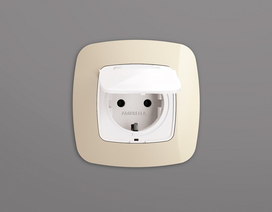 Накладка для розетки влагозащищенной с заземлением и со шторками с крышкой ambrella volt omega op1080