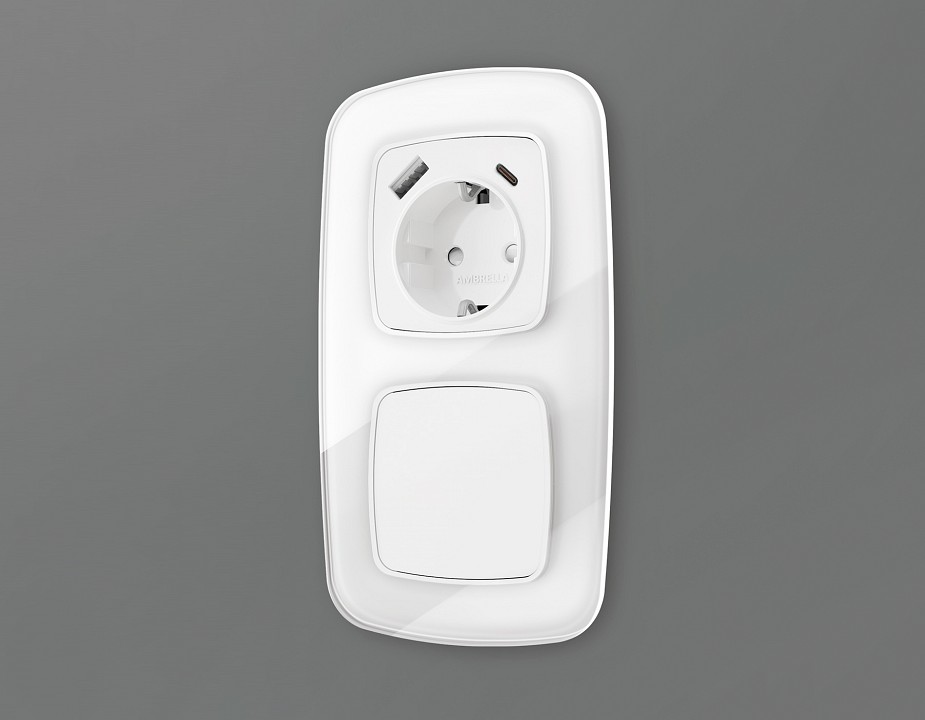 Накладка для розетки с заземлением и со шторками и 2хusb type a и c ambrella volt omega op1100