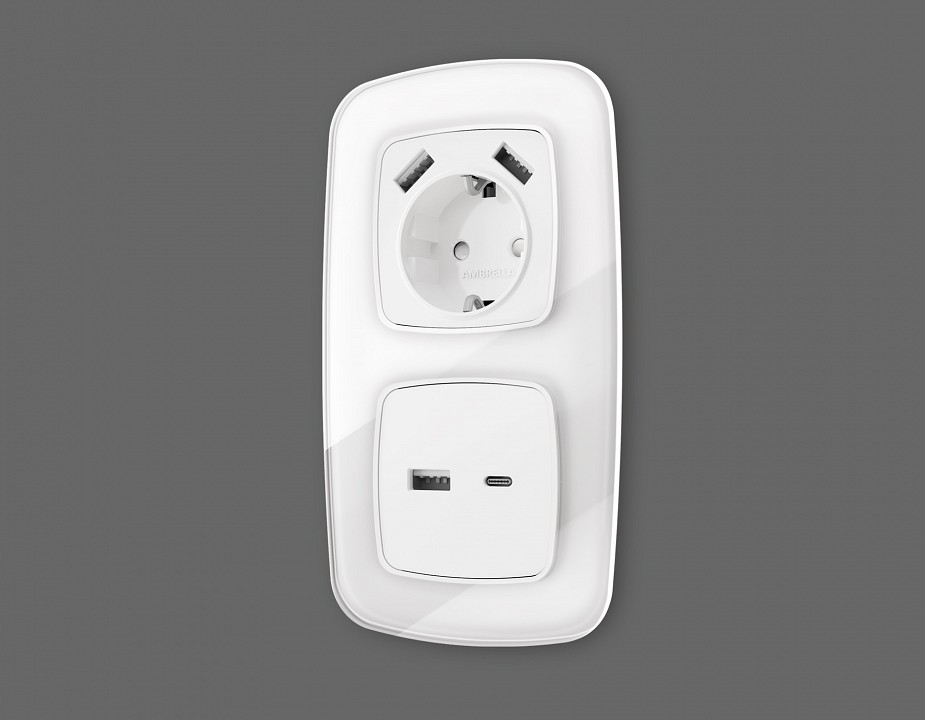 Накладка для розетки с заземлением и со шторками и 2хusb type a ambrella volt omega op1290