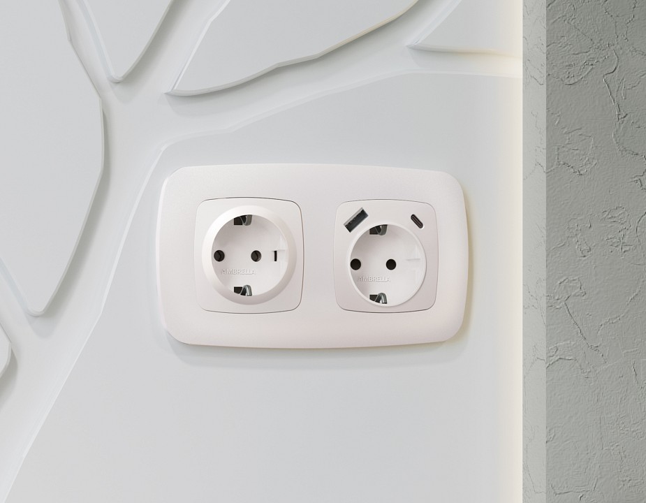 Накладка для розетки с заземлением и со шторками и 2хusb type a и c ambrella volt omega op2100