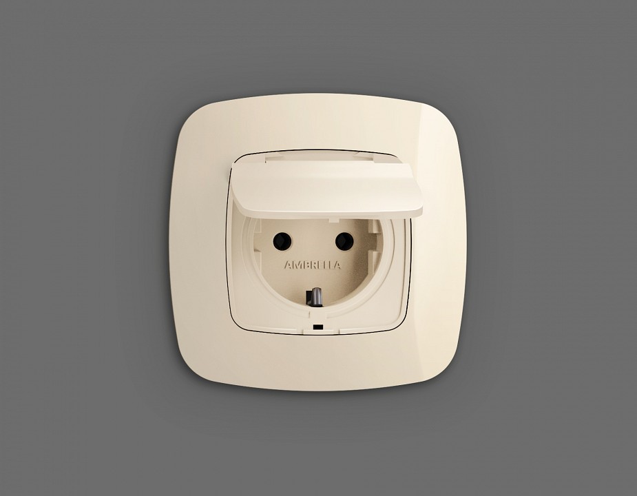 Накладка для розетки влагозащищенной с заземлением и со шторками с крышкой ambrella volt omega op3080