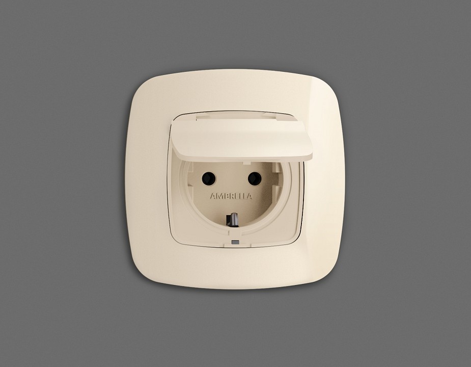 Накладка для розетки влагозащищенной с заземлением и со шторками с крышкой ambrella volt omega op3280
