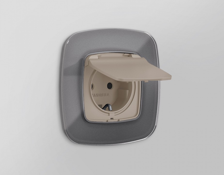 Накладка для розетки влагозащищенной с заземлением и со шторками с крышкой ambrella volt omega op3680