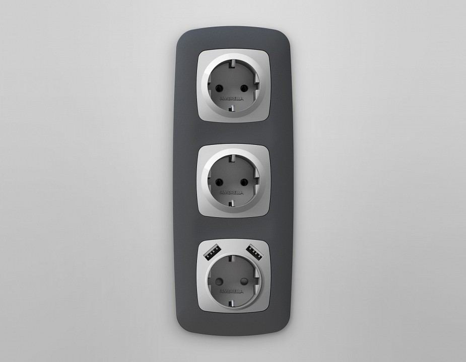 Накладка для розетки с заземлением и со шторками и 2хusb type a ambrella volt omega op4090