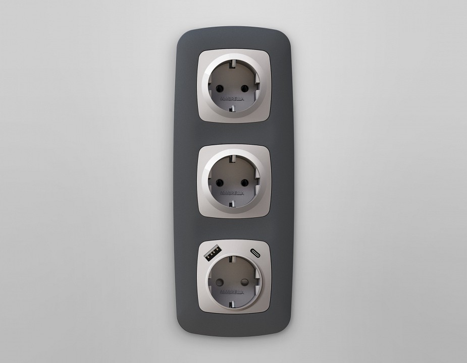 Накладка для розетки с заземлением и со шторками и 2хusb type a и c ambrella volt omega op4100