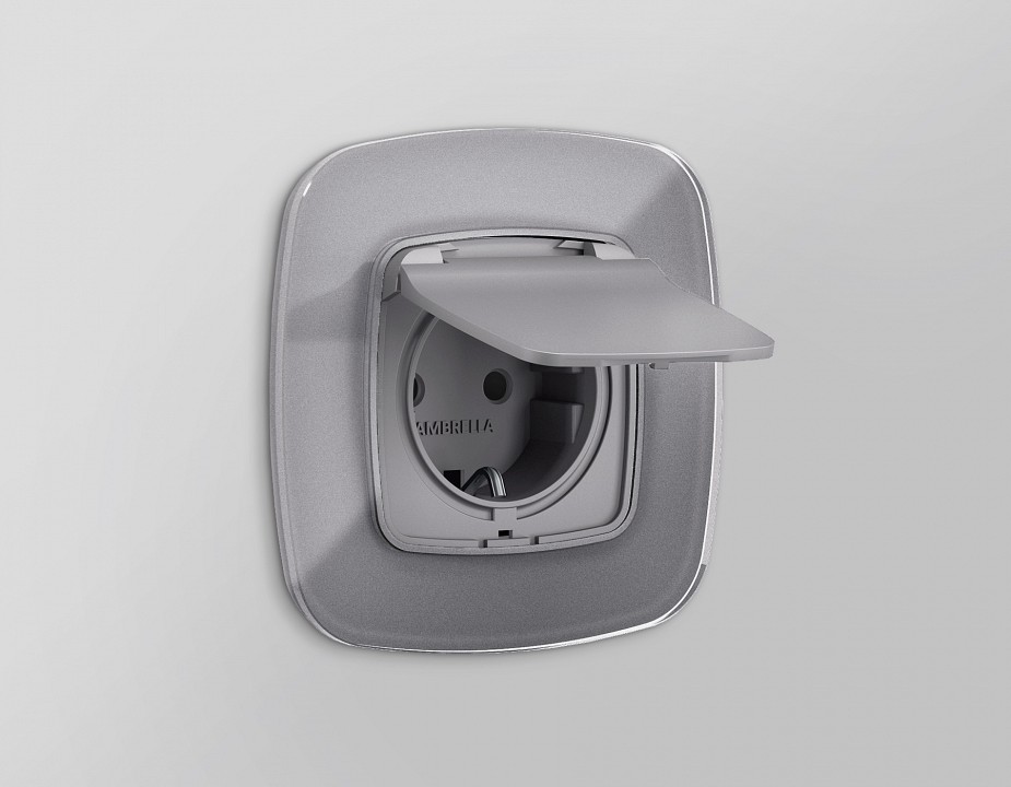 Накладка для розетки влагозащищенной с заземлением и со шторками с крышкой ambrella volt omega op5080