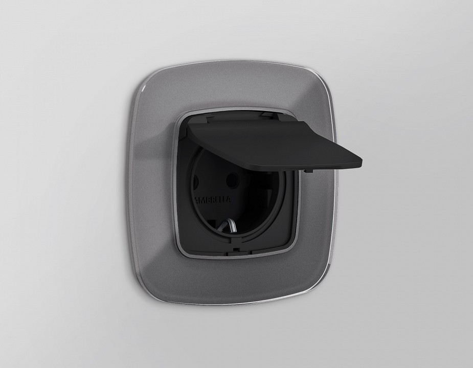 Накладка для розетки влагозащищенной с заземлением и со шторками с крышкой ambrella volt omega op8080