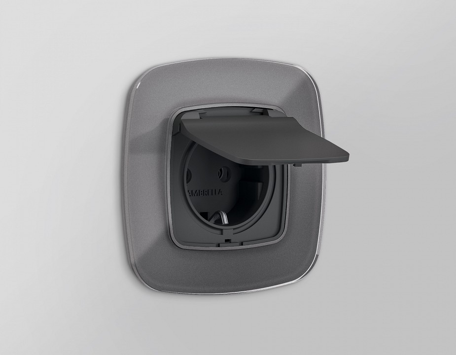 Накладка для розетки влагозащищенной с заземлением и со шторками с крышкой ambrella volt omega op9080