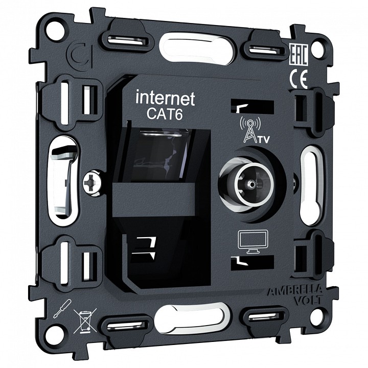 Механизм тв-розетки оконечные и розетки ethernet rj-45 со шторкам ambrella volt quant vm195