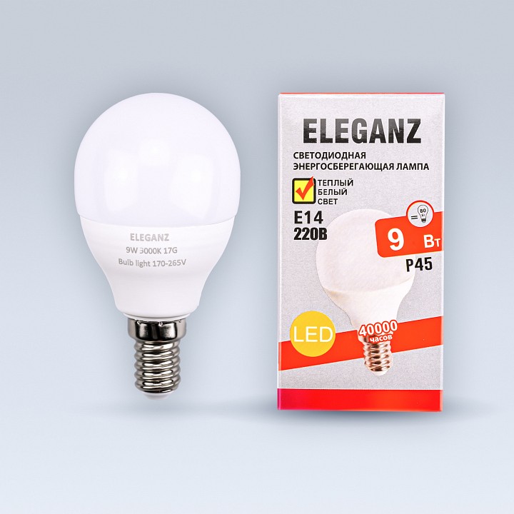 Лампа светодиодная eleganz  e14 9вт 3000k el-0083