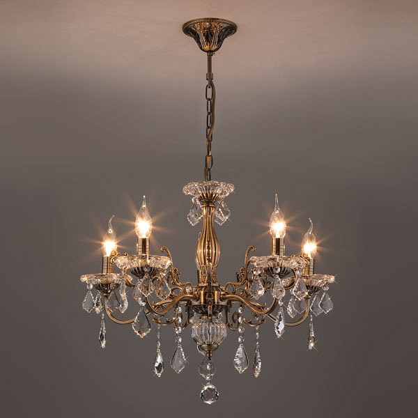 Подвесная люстра eurosvet elisha 3281/5 античная бронза/прозрачный хрусталь strotskis