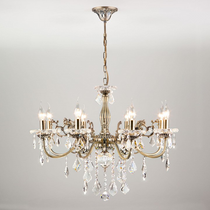 Подвесная люстра eurosvet elisha 3281/8 античная бронза/прозрачный хрусталь strotskis