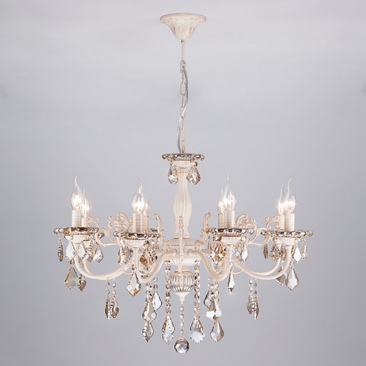 Подвесная люстра eurosvet elisha 3281/8 белый с золотом/тонированный хрусталь strotskis