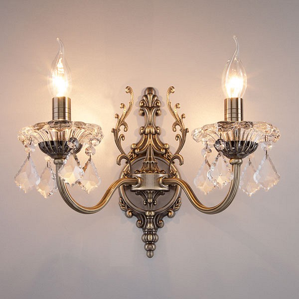 Бра eurosvet elisha 3281/2 античная бронза/прозрачный хрусталь strotskis