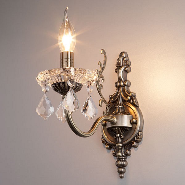 Бра eurosvet elisha 3281/1 античная бронза/прозрачный хрусталь strotskis