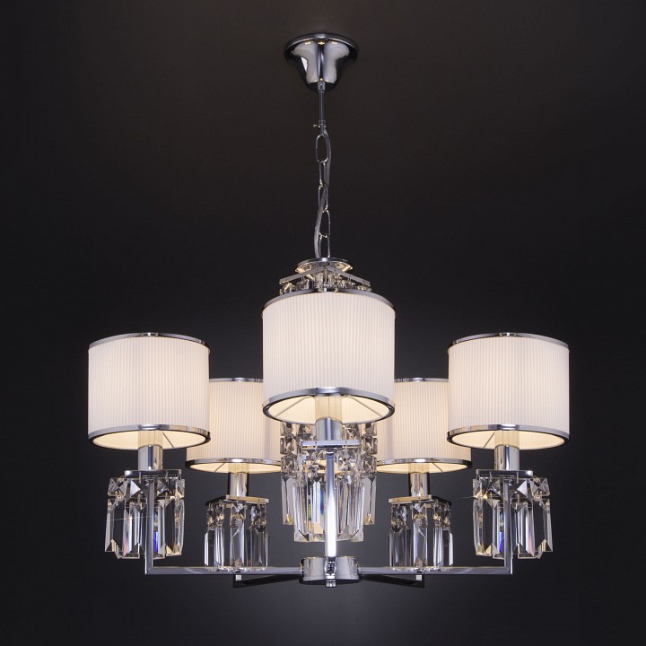 Подвесная люстра eurosvet zaffiro 10099/5 хром/прозрачный хрусталь strotskis (новый абажур)