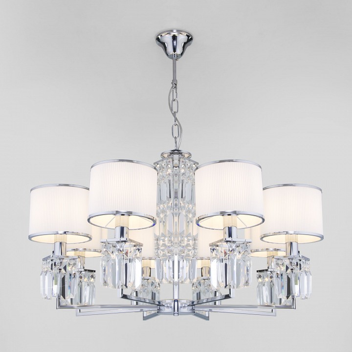 Подвесная люстра eurosvet zaffiro 10099/8 хром/прозрачный хрусталь strotskis (новый абажур)